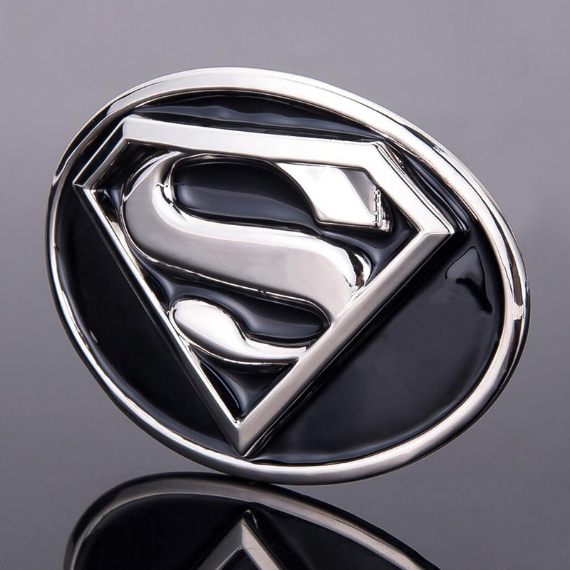 Superman Belt Buckle Silver Black Image Side View
