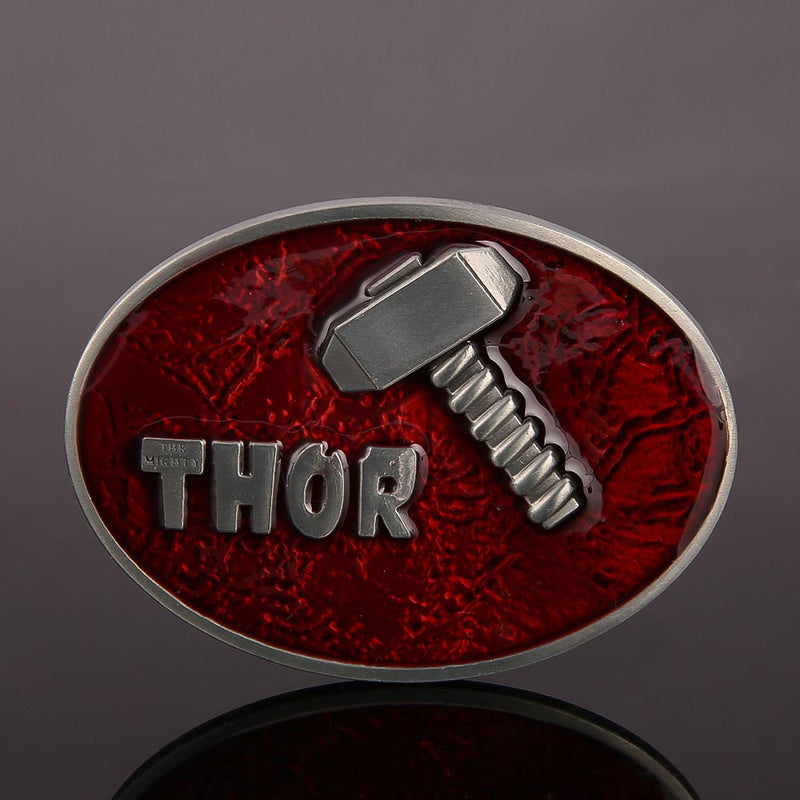 Thor Belt Buckle Dark Red Hammer Superhero Image Front Display