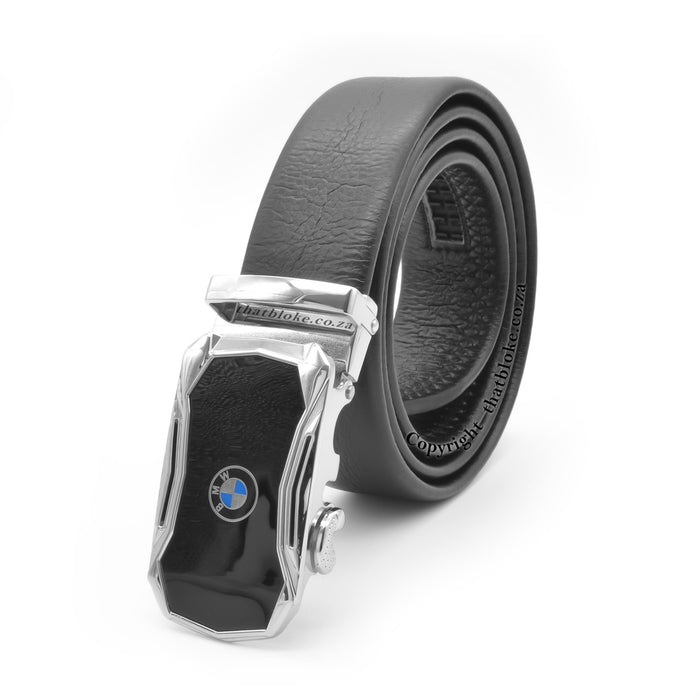 BMW Car Logo Belt For Men Black and Silver Synthetic Leather Side View