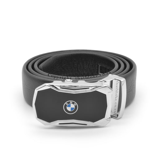 BMW Car Logo Belt For Men Black and Silver Synthetic Leather Front View