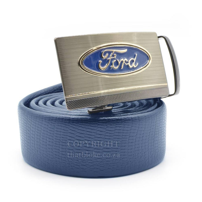 Ford Belt Logo Silver Image Side View Blue