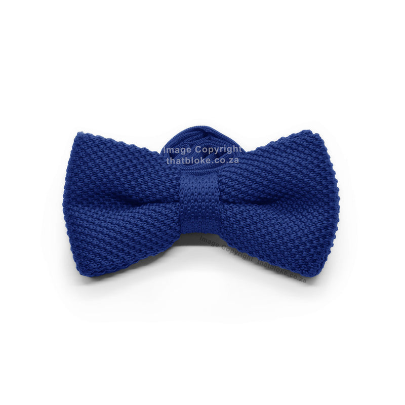 Knitted Royal Blue Bow Tie Polyester Front View