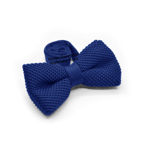 Knitted Royal Blue Bow Tie Polyester Side View