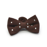 Rich Dark Chocolate Brown Bow Tie Knitted With White Polkadots Front