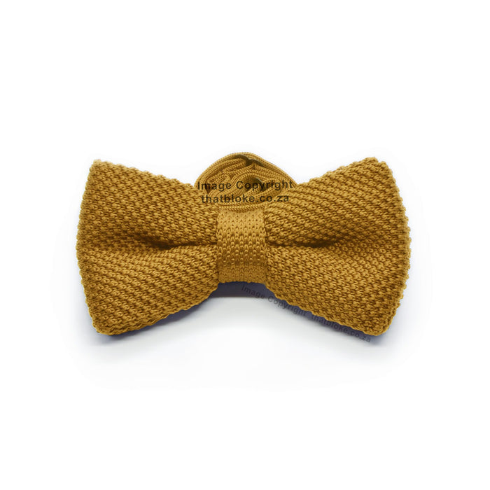 Knitted Dark Gold Bow Tie Polyester Front View