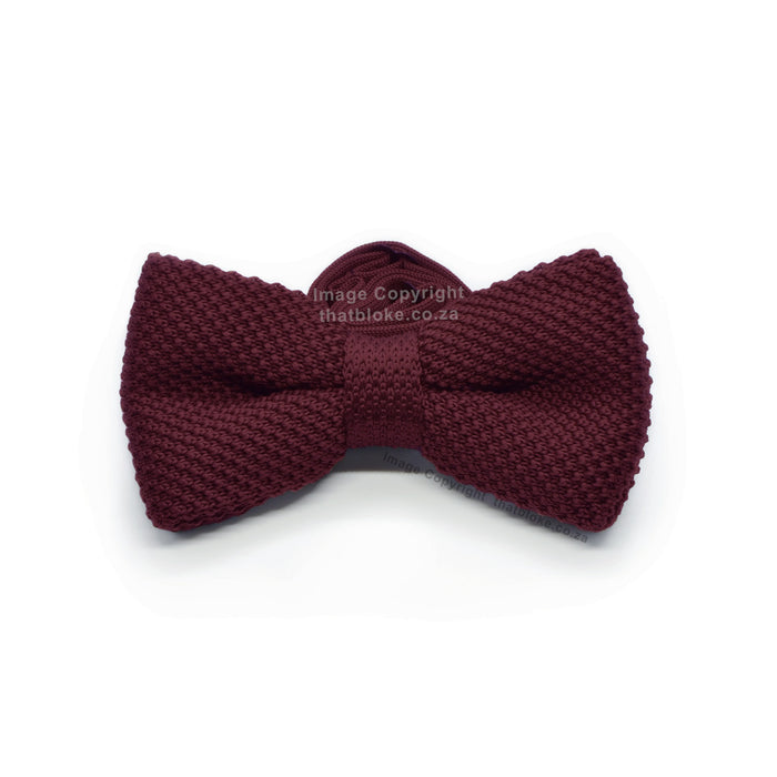Knitted Maroon Bow Tie Polyester Front View