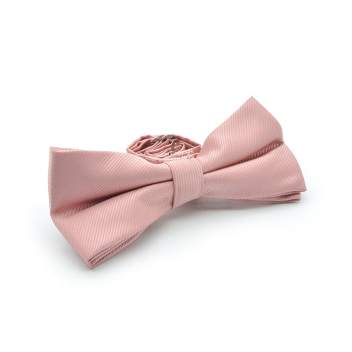 Dusty Pink Bow Tie Silky Polyester Stripe Patterned Side View