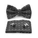 Black Bow Tie and Cufflinks set with pocket square and white polkadots