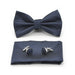 Dark Navy Blue Bow Tie and Pocket Square Set For Men