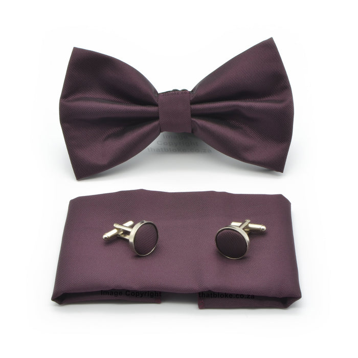 Dark Burgundy Bow Tie and Pocket Square Set For Men