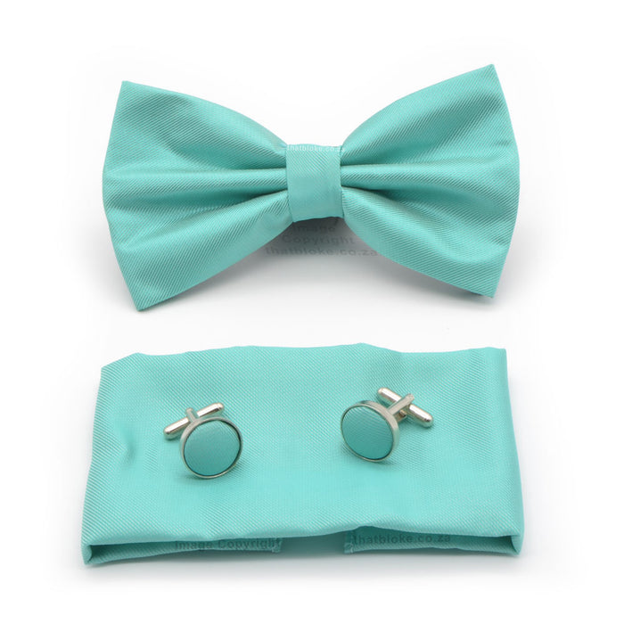 Light Mint Green Bow Tie & Pocket Square Set For Men Polyester Textured