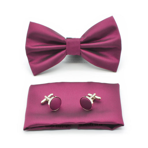 Pink Dark Magenta Bow Tie and Pocket Square Set For Men