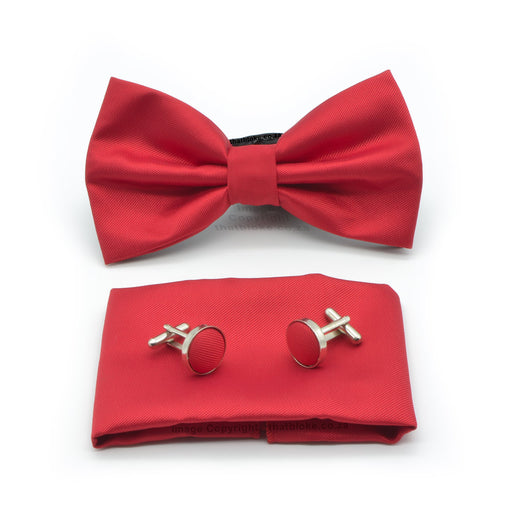 Red Bow Tie and Pocket Square Set For Men