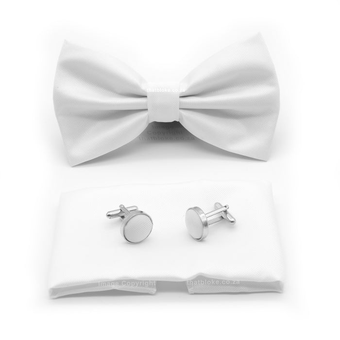 White Bow Tie and Pocket Square Set For Men