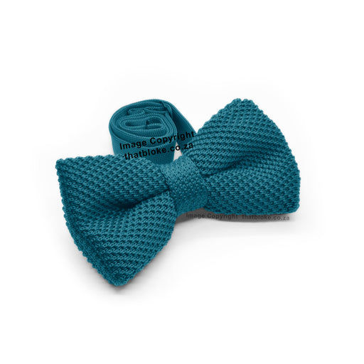 Knitted Teal Bow Tie Polyester Side View