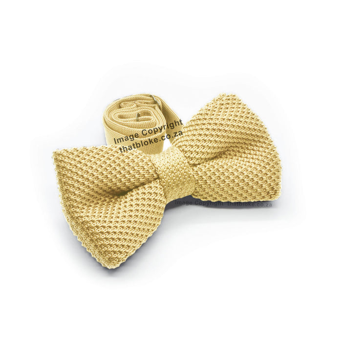 Knitted Light Yellow Bow Tie Polyester Side View