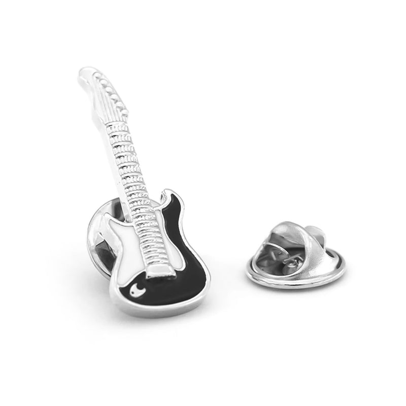 Electric Guitar Brooch For Men Silver and Black Front