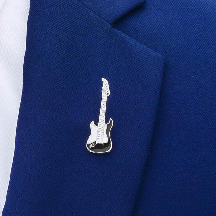 Electric Guitar Brooch For Men Silver and Black On Suit