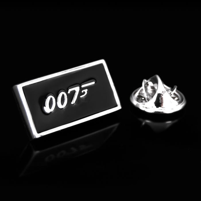 James Bond 007 Brooch Pin Silver and Black Background