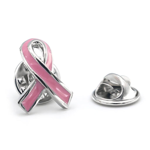 Breast Cancer Awareness Brooch Pink Ribbon Silver