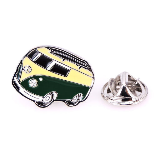VW Kombi Brooch Pin For Men Silver And Dark Green