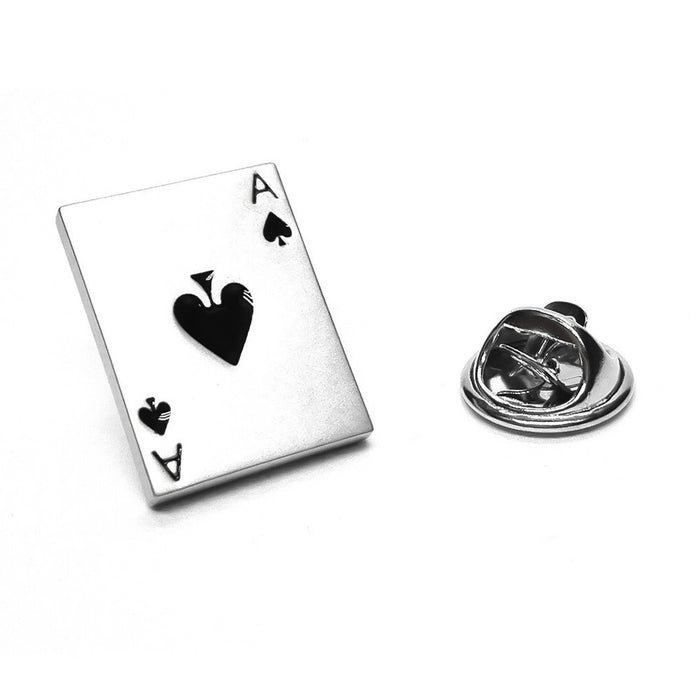 Men's Brooch - Casino Playing Cards Ace Of Spades (Silver)