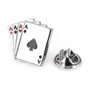Lucky Casino Playing Cards Brooch Pin Silver Front