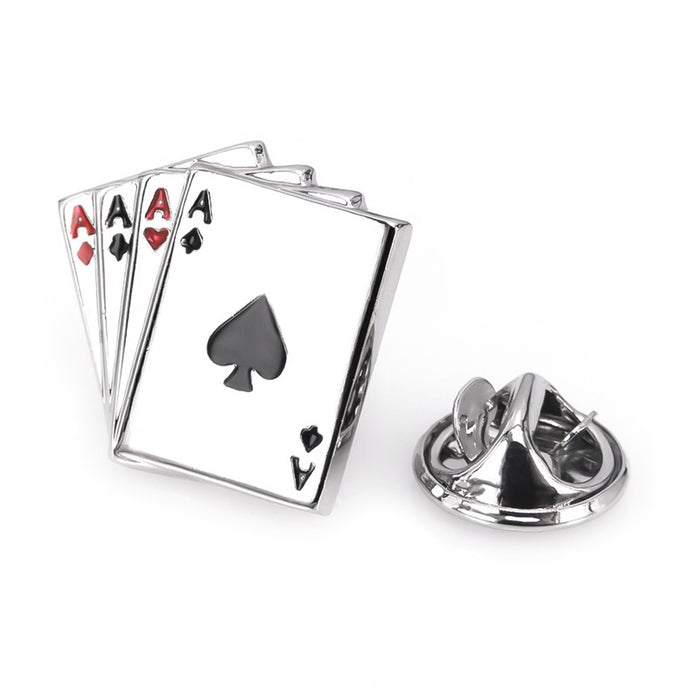 Lucky Casino Playing Cards Brooch Pin Silver Front