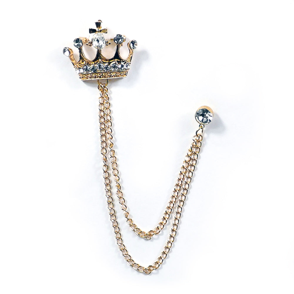アクセサリー weekends/A man carrying a bag broach Cross Crown Brooch with Chain & Jewel - Gold — That Bloke
