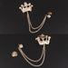 Gold Crown Brooch With Double Chain Display