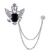 Black & Silver Crown Wings Brooch For Men With Double Chain