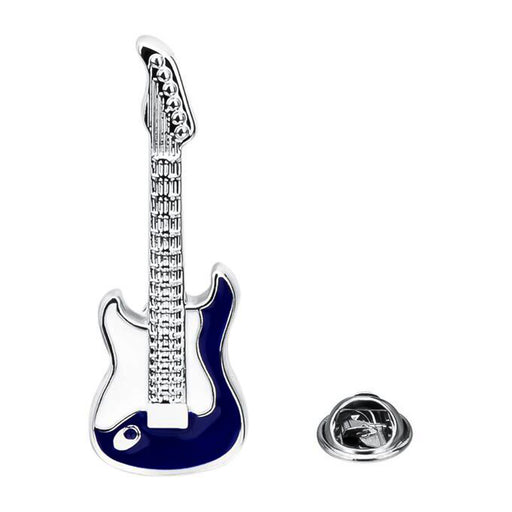 Electric Guitar Brooch Silver Navy Blue Front