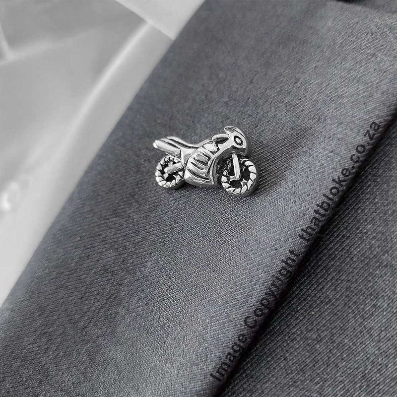 Men's Brooch - Motorcycle Racing Bike (Silver & Black)