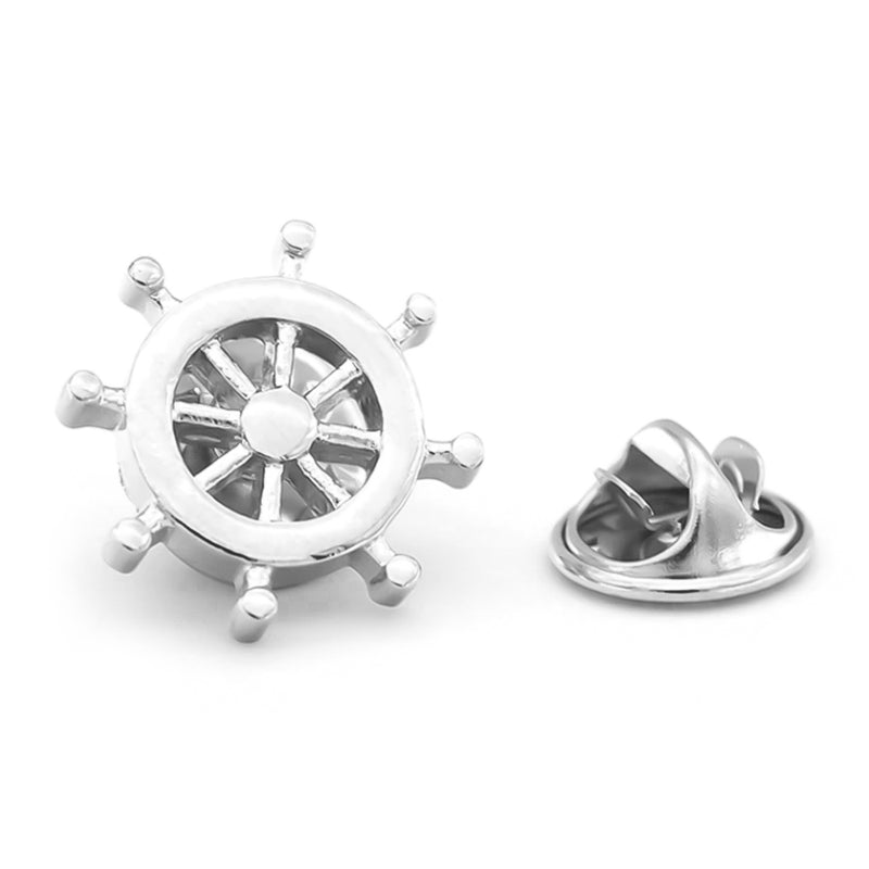Ship Steering Wheel Brooch Silver Pin For Men