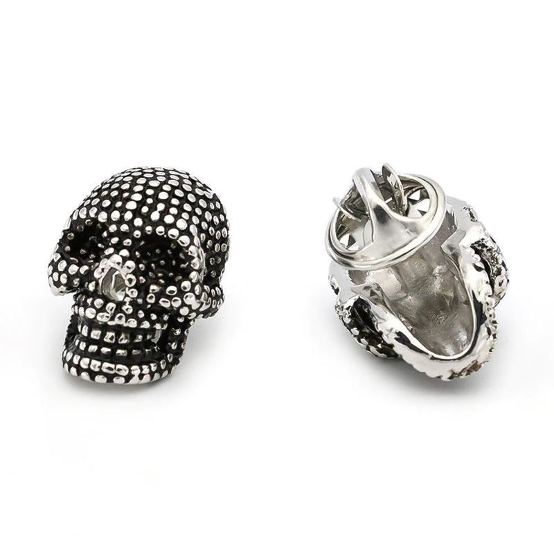 Men's Skull Brooch Nail Dot Pattern Silver Image Pair Front Back