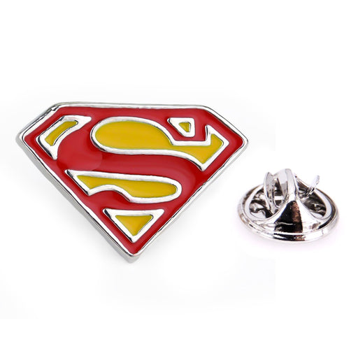 Superhero Superman Brooch Pin Silver Red Yellow Front