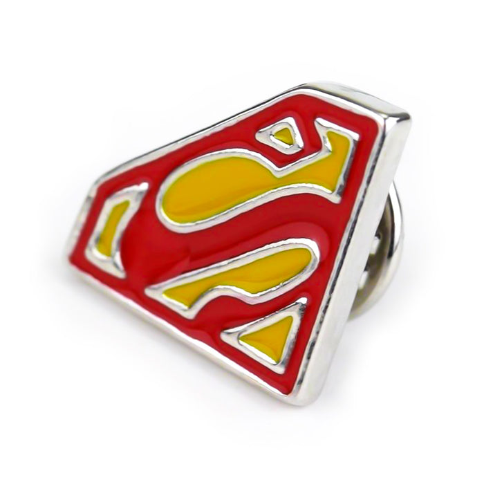 Superhero Superman Brooch Pin Silver Red Yellow Side
