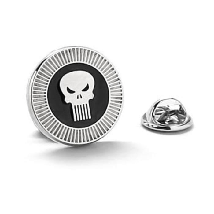 Superhero The Punisher Brooch Pin Silver and Black