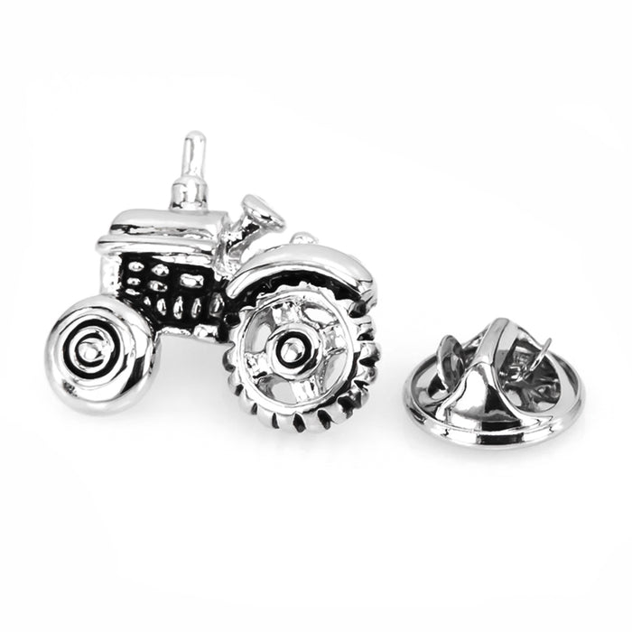 Farm Tractor Brooch or Pin For Men Silver