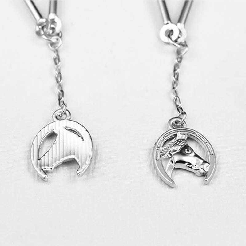 Collar Bar Pin - Horse Hoof On Chain Round Ball Cap (Silver)