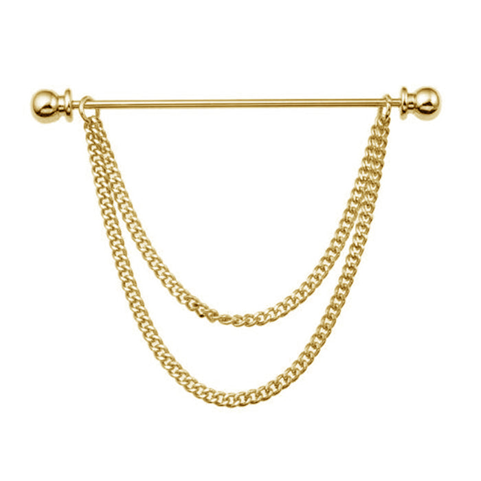 Gold Collar Bar Pin Round Knob Double Chain