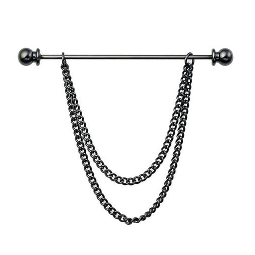 Gunmetal Black Collar Bar Pin Round Knob Double Chain