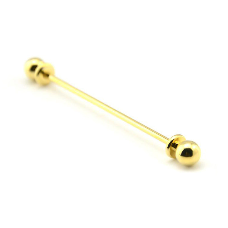 Gold Round Knob Collar Bar Pin