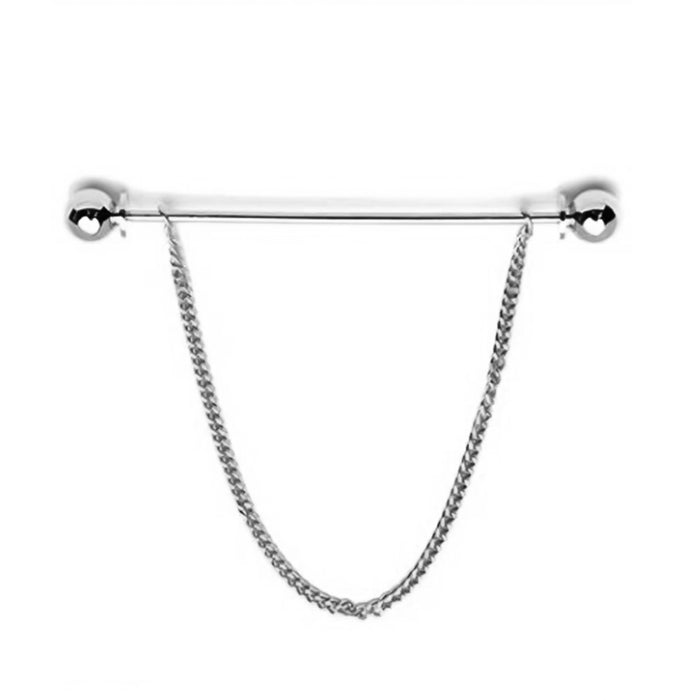 Round Knob Collar Bar Single Chain Silver Front
