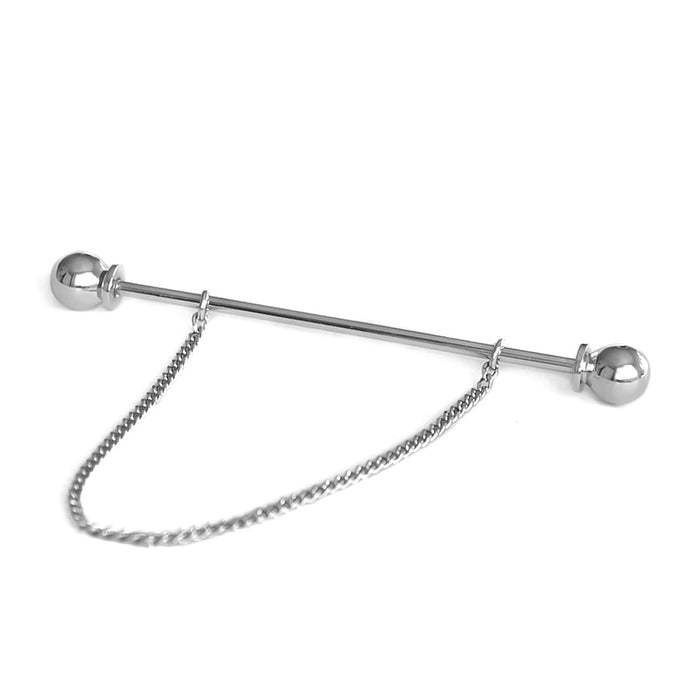 Collar Bar Pin - Round Knob Single Chain (Silver)