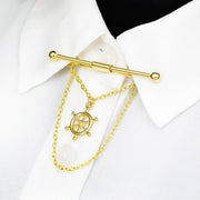 Steering Wheel Ship Helm Collar Bar Pin Gold On Shirt