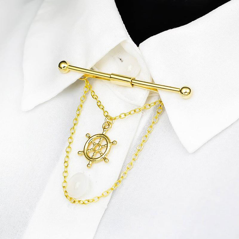 Steering Wheel Ship Helm Collar Bar Pin Gold On Shirt