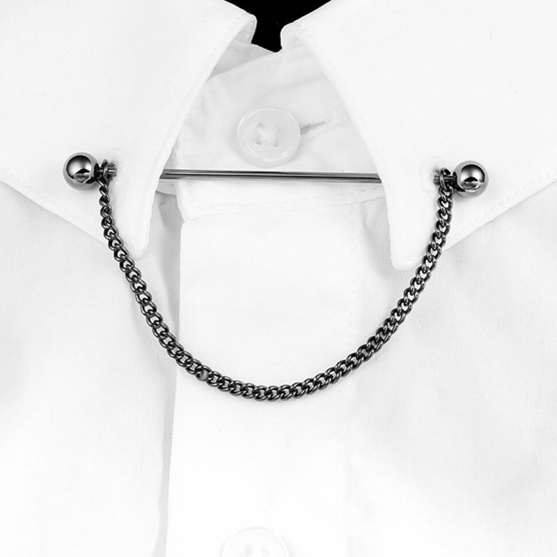Round Ball Collar Bar Single Chain Gunmetal Black On Shirt