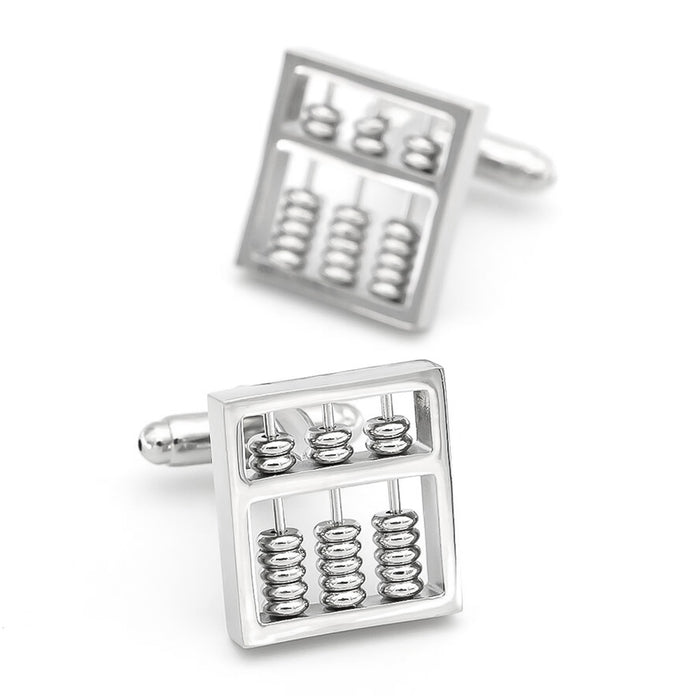 Abacus Cufflinks Counting Frame Mathematical Tool Silver Image Pair