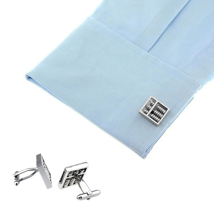 Abacus Cufflinks Counting Frame Mathematical Tool Silver Image On Shirt Sleeve